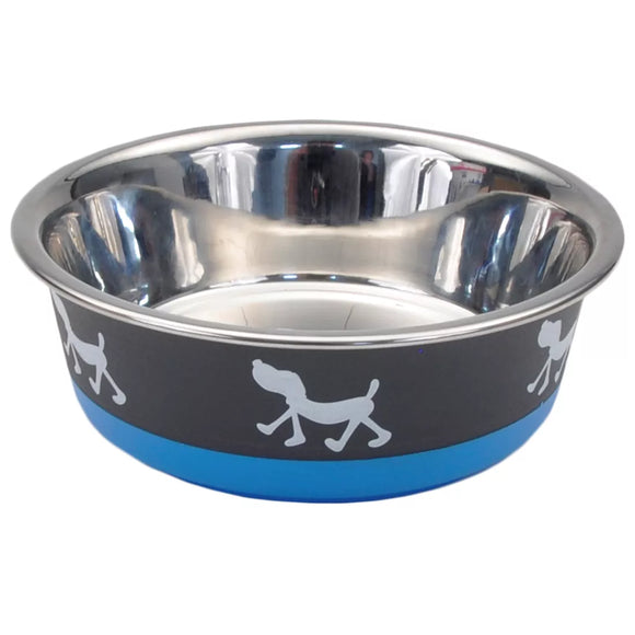 Coastal Pet Products Maslow Design Series Non-Skid Pup Design Dog Bowls (13 oz, Blue & Gray)