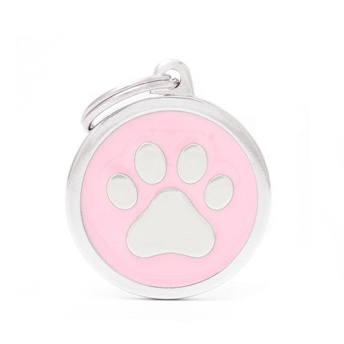 MyFamily Classic Big Pink Circle with Paw ID Tag (Grande, Pink)