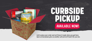 banner announcing curbside pickup is available at store