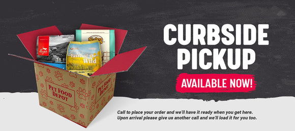 banner announcing curbside pickup is available at store