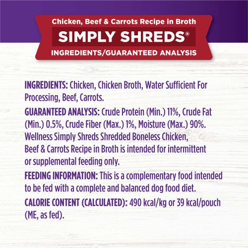 Wellness Bowl Bowl Boosters Simply Shreds Chicken, Beef & Carrots Wet Dog Food