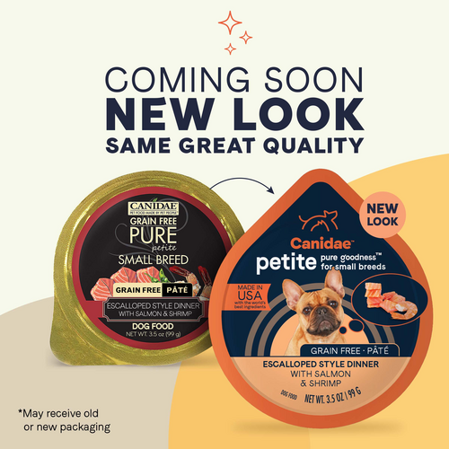 Canidae PURE Petite Grain Free, Limited Ingredient, Small Breed Wet Dog Food, Pâté Salmon and Shrimp (3.5-oz, single cup)