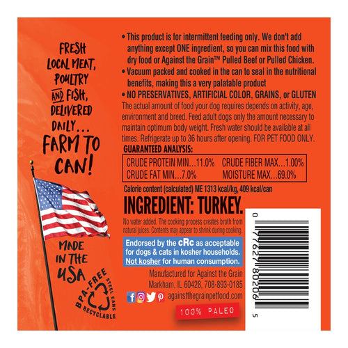Against the Grain Nothing Else Turkey Dog Food (11-oz, single can)