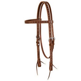 Horse Headstall, Straight Browband, Brown Oiled Leather, Tie Ends, 3/4-In.