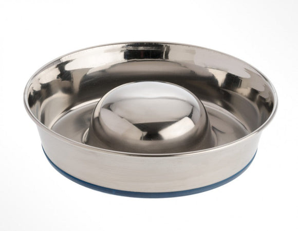 OurPets Premium Rubber-Bonded Stainless Steel Slow Feed Bowl (Medium)