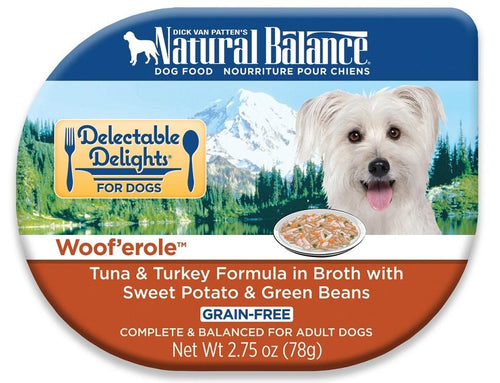 Natural Balance Delectable Delights Wooferole Grain Free Tuna and Turkey in Broth with Sweet Potato and Green Beans Wet Dog Food