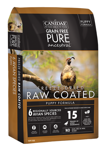 Canidae PURE Ancestral Grain Free Avian Puppy Recipe with Quail, Chicken, & Turkey Raw Coated Dry Dog Food
