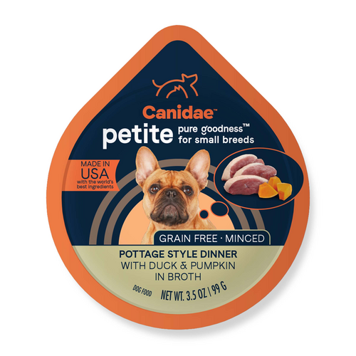 Canidae Grain Free PURE Petite Small Breed Pottage Style Dinner Minced with Duck and Pumpkin in Broth Wet Dog Food (3.5-oz, single cup)