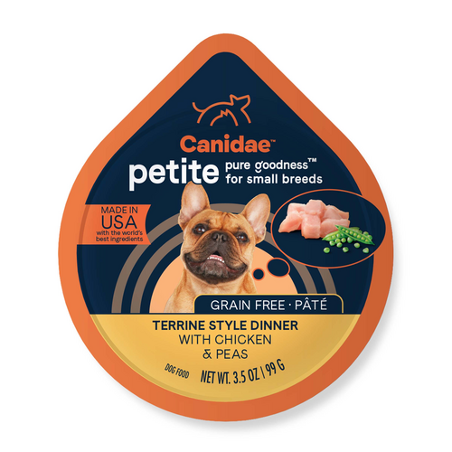 Canidae PURE Petite Grain Free, Limited Ingredient, Small Breed Wet Dog Food, Pâté Chicken and Peas (3.5-oz, single cup)