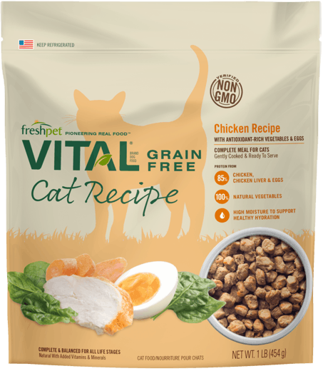 Freshpet Vital Grain Free Chicken Recipe with Antioxidant-Rich Vegetables & Eggs for Cats (1 Lb.)