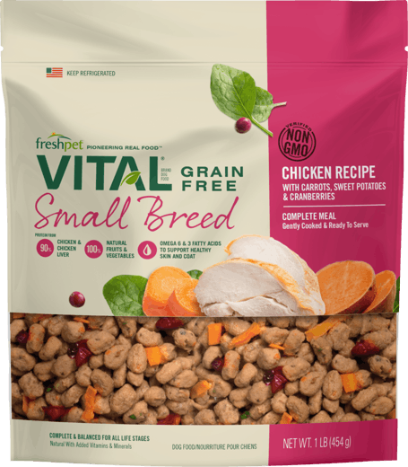 Freshpet Vital Grain Free Small Breed Chicken Recipe with Carrots, Sweet Potatoes & Cranberries for Dogs (1 Lb.)