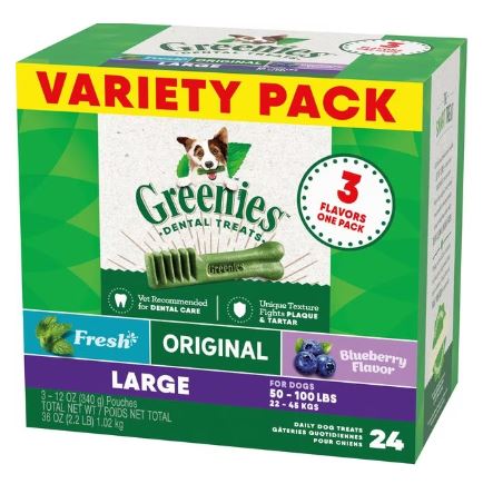 Greenies Large Natural Dental Care 3-Flavors Variety Pack Dog Treats (36 oz - 24 Count)
