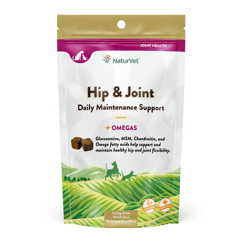 NaturVet Hip & Joint Plus Omegas Vitamins Glucosamine Soft Chews (120 Soft Chews)