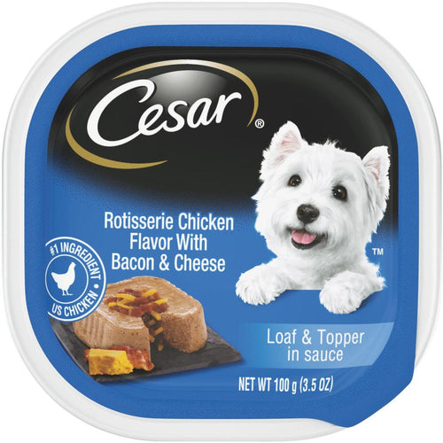 Cesar Loaf & Topper Rotisserie Chicken with Bacon & Cheese Adult Wet Dog Food, 3.5 Oz.