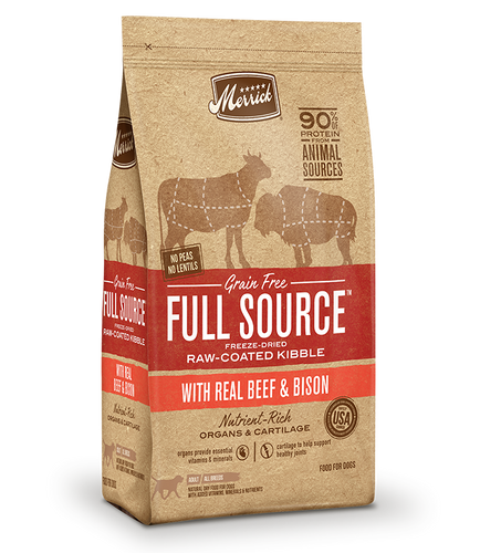 Merrick Full Source Grain Free Raw-Coated Kibble with Real Beef & Bison Dry Dog Food (4 lbs)