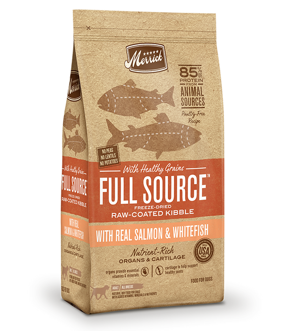 Merrick Full Source with Healthy Grains Raw-Coated Kibble with Real Salmon & Whitefish Dry Dog Food (4 lbs)