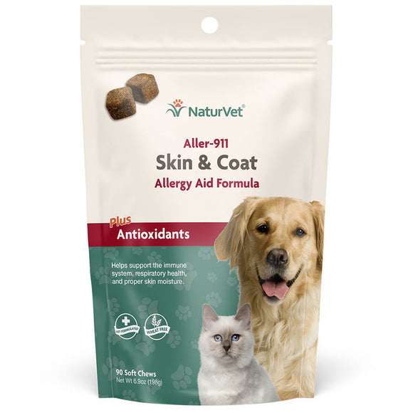 NaturVet Aller 911 Skin & Coat Plus Antioxidants Allergy Dog & Cat 90 Soft Chews (90 Count)