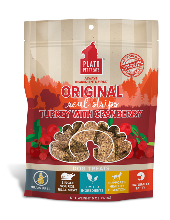 Plato Real Strips Turkey With Cranberry Meat Bar Dog Treats (12 oz)
