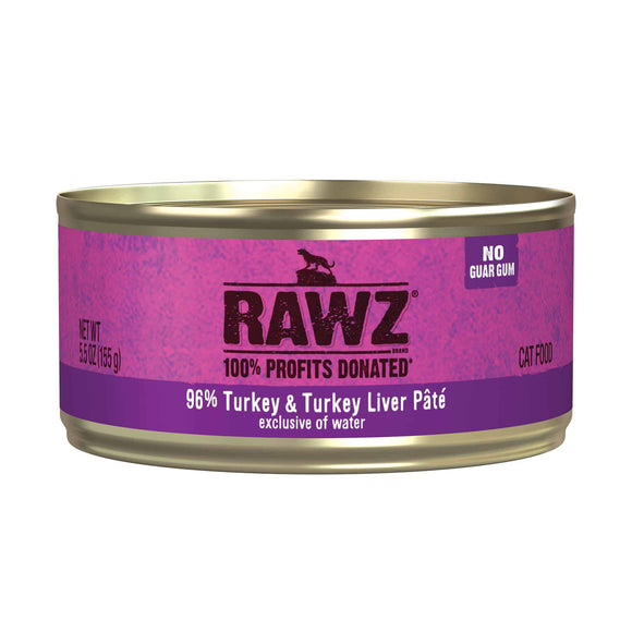 Rawz 96% Turkey & Turkey Liver Pate Cat Food (5.5 oz. Cans)