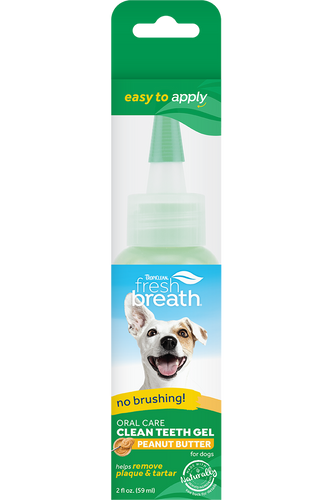 TropiClean Fresh Breath No Brushing Peanut Butter Flavor Clean Teeth Dental & Oral Care Gel for Dogs (2 oz)