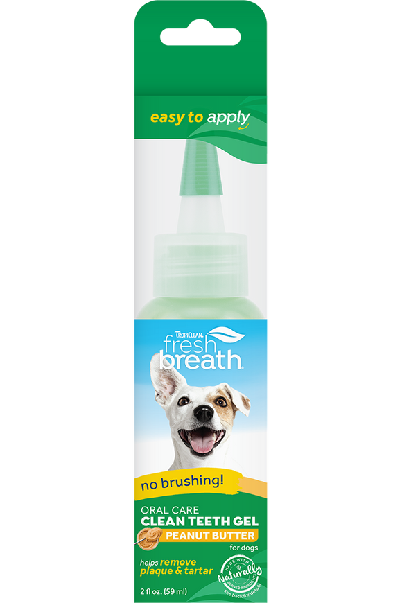 TropiClean Fresh Breath No Brushing Peanut Butter Flavor Clean Teeth Dental & Oral Care Gel for Dogs (2 oz)