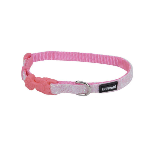 Coastal Pet Products Li'l Pals Adjustable Dog Collar with Glitter Overlay (Pink Sparkles, 3/8