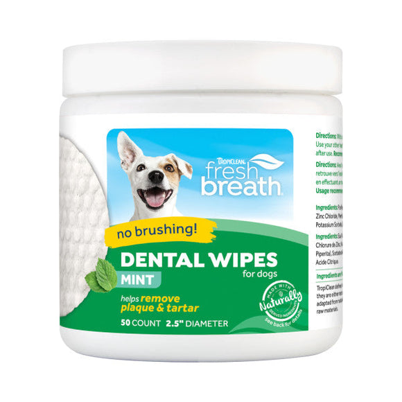 TropiClean Fresh Breath Dental Wipes for Dogs (50 ct)