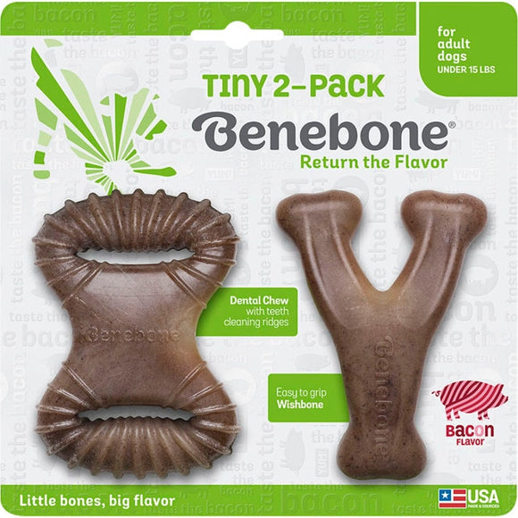 Benebone Tiny Dental Dog Chew Toy Pack (2 PK, BACON)