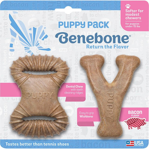 Benebone Puppy Dental Dog Chew Toy Pack (2 PK, BACON)
