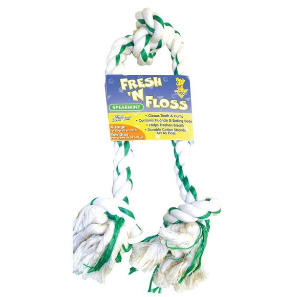 FRESH-N-FLOSS 3-KNOT ROPE BONE DOG TOY (EXTRA LARGE, SPEARMINT)