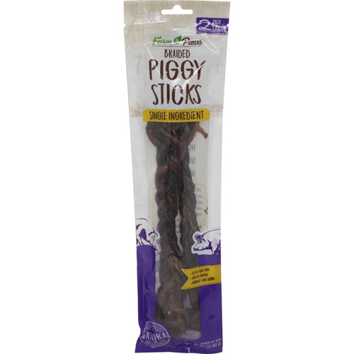 FARM TO PAWS BRAIDED PORK PIGGY STICKS (Large, 2 pack)