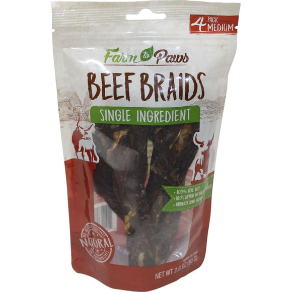 Farm To Paws Beef Braids (Medium, 4 pack)