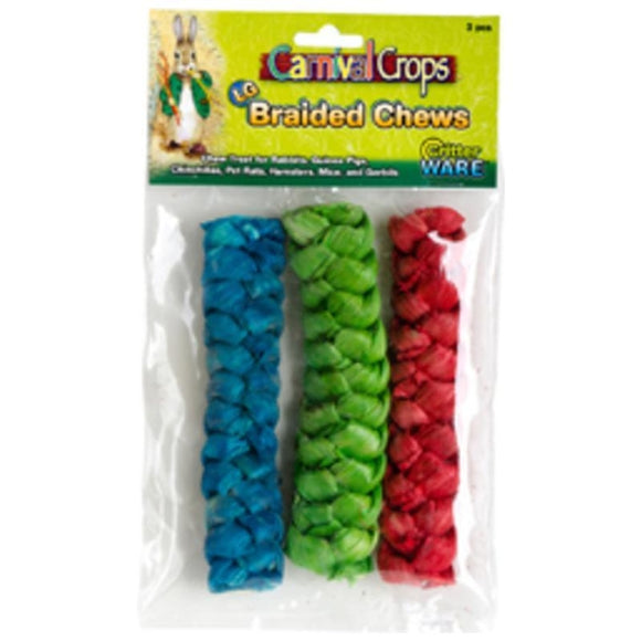 BRAIDED CHEWS FOR SMALL ANIMALS (LARGE/3 PIECE, MULTI COLORED)